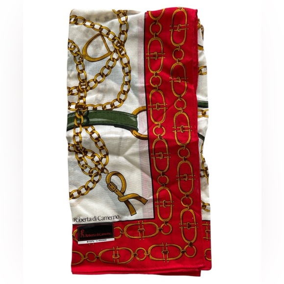 Roberta Di Camerino Vintage Red and Gold Patterned Handkerchief - Picture 6 of 10